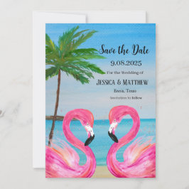 Rosa Flamingo Tropical Beach Wedding Inbjudningar
