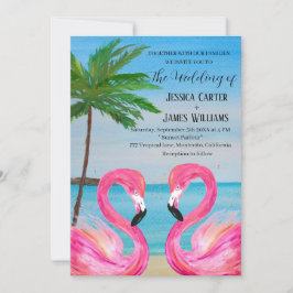 Rosa Flamingo Tropical Beach Wedding Inbjudningar