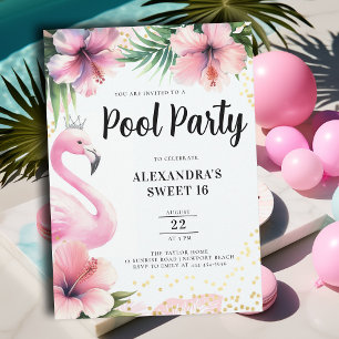 Rosa Flamingo Tropical Blommigt Bassäng Party Swee Inbjudningar
