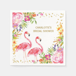 Rosa Flamingo Tropical Blommigt Shower Pappersserv Pappersservett