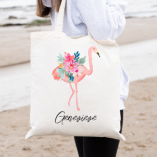 Rosa Flamingo Tropical Blommigts Bridesmaid Tote B Tygkasse