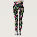 Rosa Flamingo Tropical Botanical Black Background Leggings<br><div class="desc">Stega ut i stil med dessa roligtar som har ett flamingomönster i rosa som markerats med tropiska botaniska ämnen och en svart bakgrund.  Perfekt för workouts och kvällar på stan och vardaglig bära.</div>