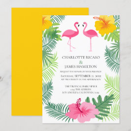 Rosa Flamingo Tropical Bröllop Personlig Inbjudningar