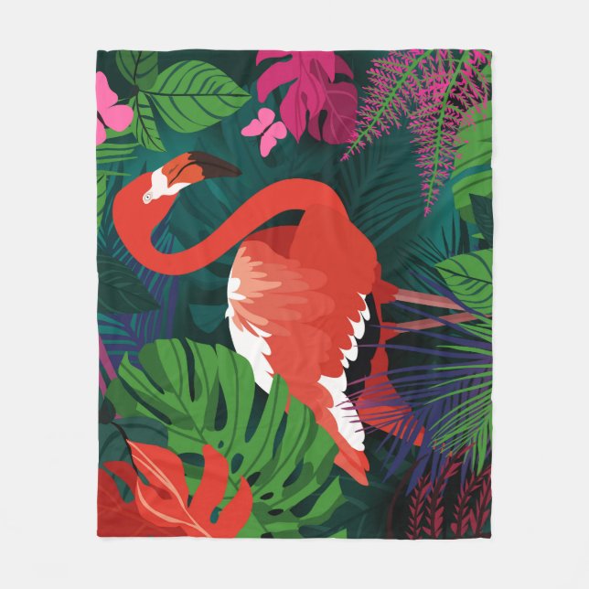 Rosa Flamingo: Tropical Butterfly Harmony. Fleecefilt (Framsidan)