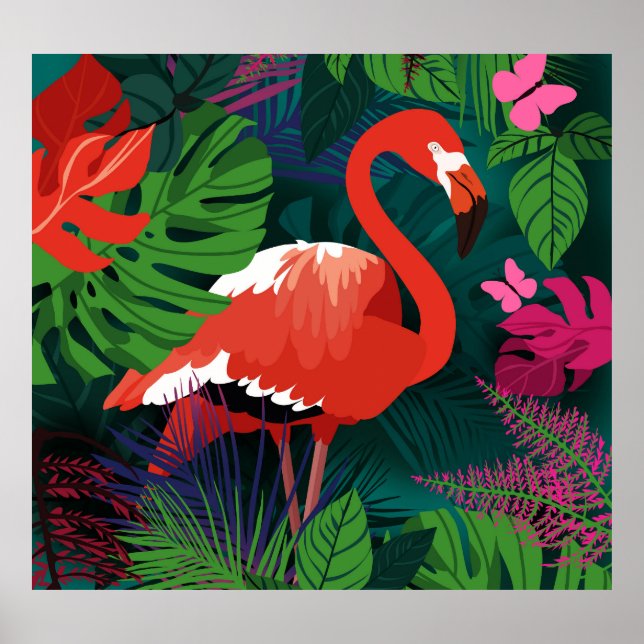 Rosa Flamingo: Tropical Butterfly Harmony. Poster (Framsidan)
