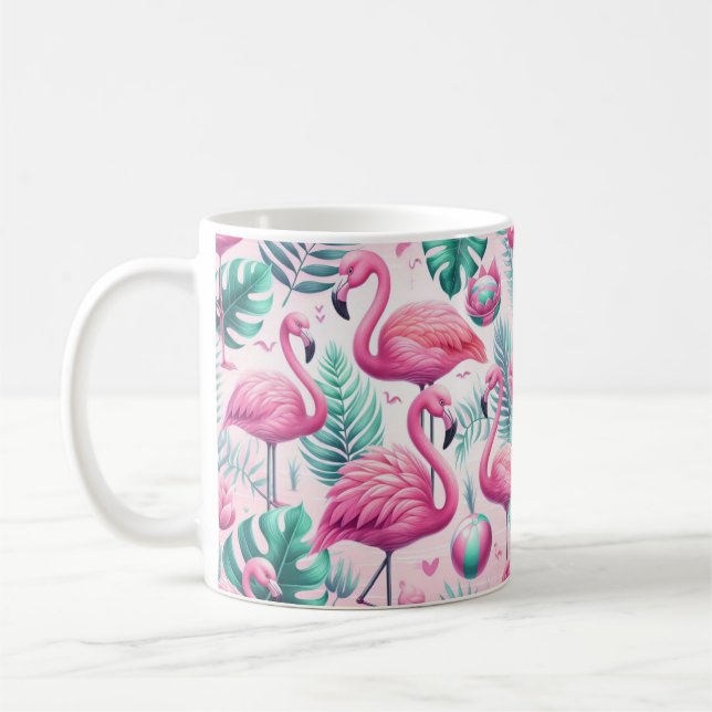 Rosa Flamingo Tropical Design Kaffemugg (Vänster)