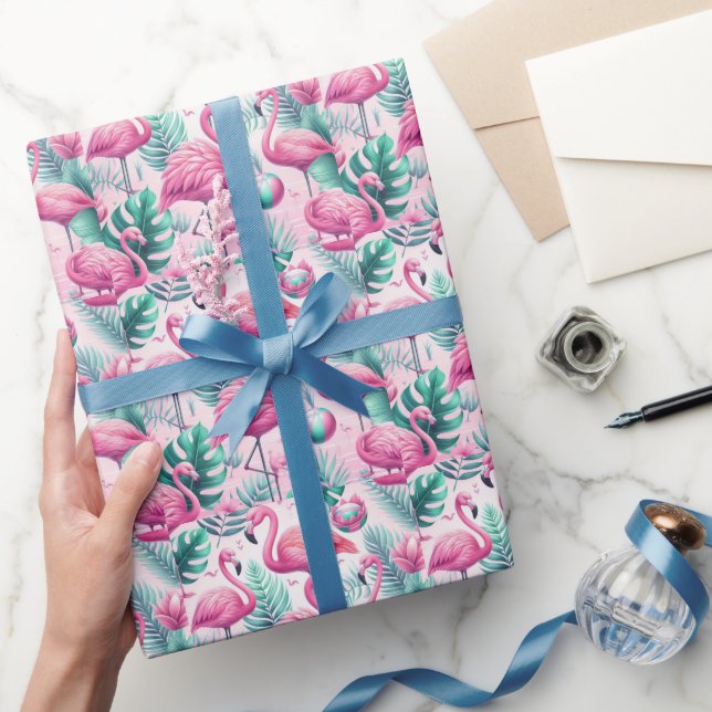 Rosa Flamingo Tropical Design Presentpapper (Gifting)