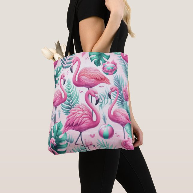 Rosa Flamingo Tropical Design Tygkasse (Närbild)