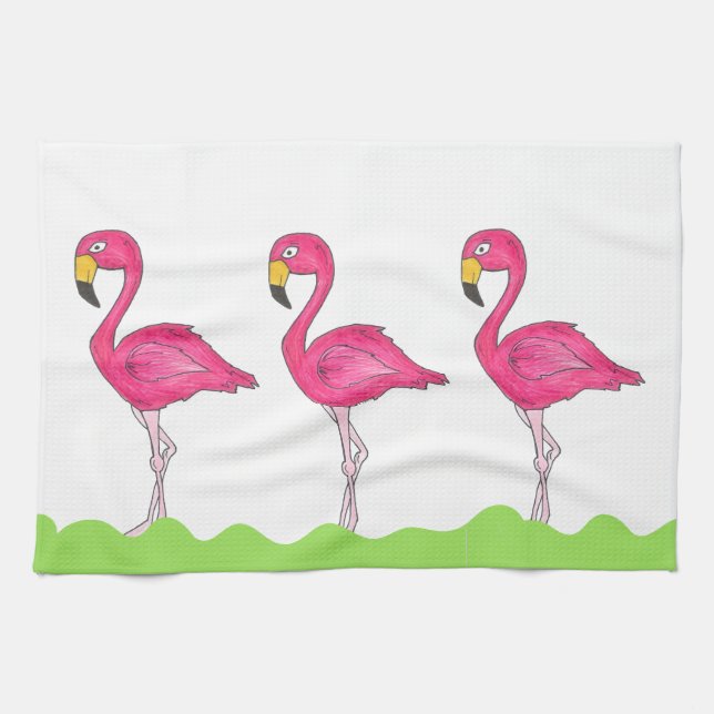 Rosa Flamingo Tropical Flamingos Bird Towel Kökshandduk (Horisontell)