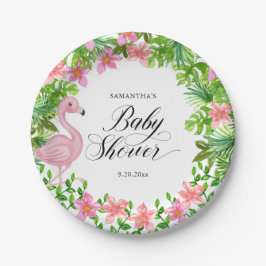 Rosa Flamingo Tropical Flowers Baby Shower
