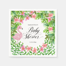 Rosa Flamingo Tropical Flowers Baby Shower Pappersservett