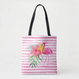 Rosa Flamingo Tropical Flowers Beach Bag Tygkasse