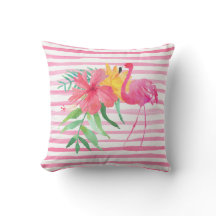 Rosa Flamingo Tropical Flowers Exdoor Pillow