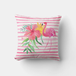 Rosa Flamingo Tropical Flowers Exdoor Pillow Kudde