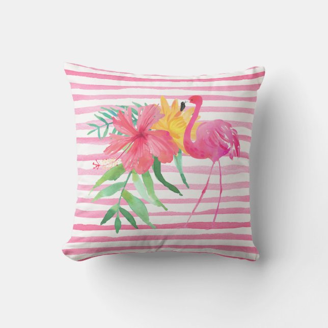 Rosa Flamingo Tropical Flowers Exdoor Pillow Kudde (Framsida)