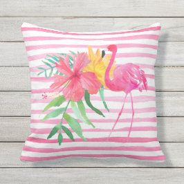 Rosa Flamingo Tropical Flowers Exdoor Pillow Kudde