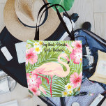 Rosa Flamingo Tropical Flowers Girls Helg Tygkasse<br><div class="desc">Den tropiska stil-väskan har en rosa flamingo med en hawaiisk ö stil mönster med pulserande rosa,  gult och vita hibiscus-blommor och en grönt handflatan löv bakgrund. Anpassa anpassningsbarnas manustext för dina flickors helg,  namn eller andra föredragna ordalydelse. Tote-väskan har samma utformning framifrån och bakåt.</div>