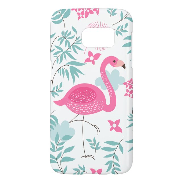 Rosa Flamingo & Tropical Flowers Mönster GS7 Case-Mate Samsung Galaxy Skal (Baksidan)