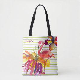 Rosa Flamingo Tropical Flowers Personlig Tygkasse