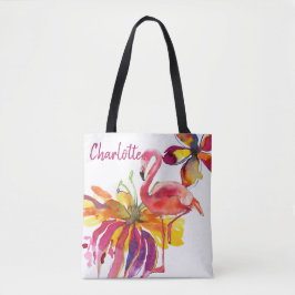 Rosa Flamingo Tropical Flowers Personlig Tygkasse