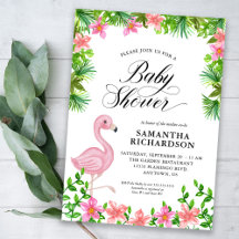 Rosa Flamingo Tropical Flowers Script Baby Shower