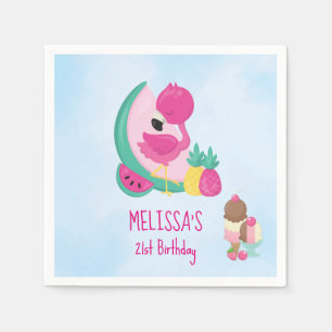 Rosa Flamingo Tropical Fruit & Ice Cream Birthday Pappersservett