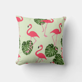 Rosa Flamingo Tropical Grönt Löv Pillow Kudde