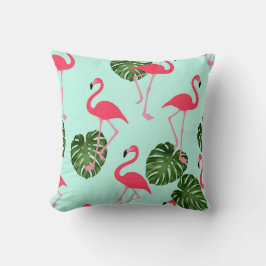Rosa Flamingo Tropical Grönt Löv Reversible Kudde