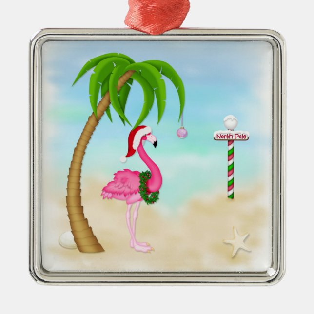 Rosa Flamingo Tropical Helgdag Ornament (Framsidan)