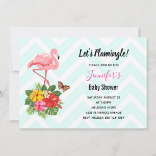 Rosa Flamingo & Tropical Hibiscus Baby Shower Inbjudningar