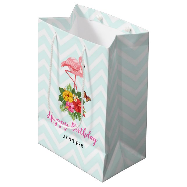 Rosa Flamingo & Tropical Hibiscus Finare Birthday (Framsidan Vinklad)