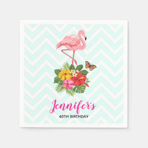 Rosa Flamingo & Tropical Hibiscus Finare Birthday Pappersservett