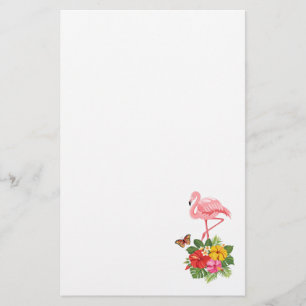 Rosa Flamingo & Tropical Hibiscus Finare Brevpapper