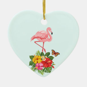 Rosa Flamingo & Tropical Hibiscus Finare Julgransprydnad Keramik