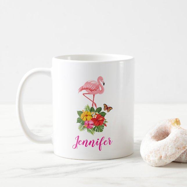 Rosa Flamingo & Tropical Hibiscus Finare Kaffemugg (Med munk)