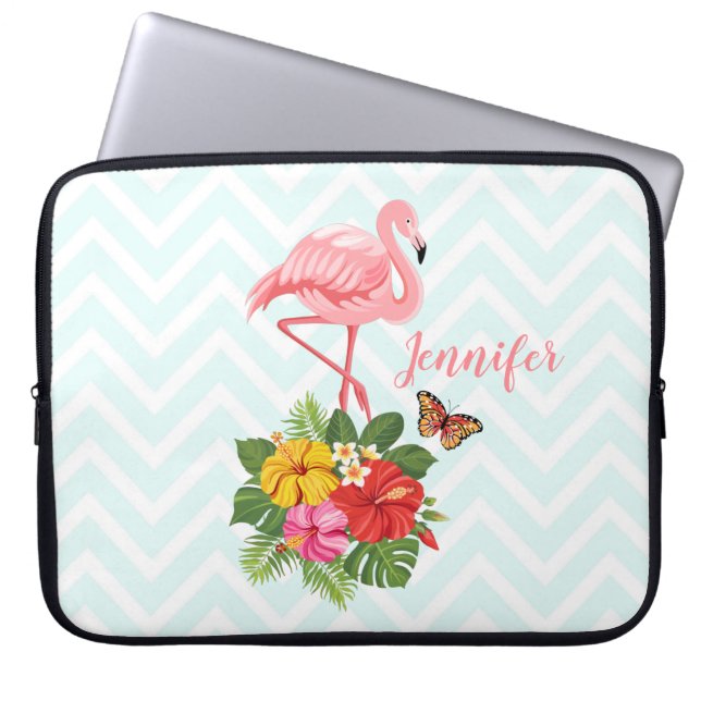 Rosa Flamingo & Tropical Hibiscus Finare Laptop Fodral (Framsidan)