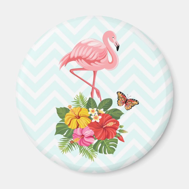 Rosa Flamingo & Tropical Hibiscus Finare Magnet (Framsidan)