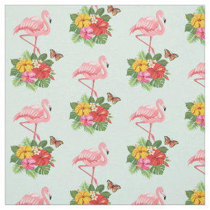 Rosa Flamingo & Tropical Hibiscus Finare Mönster Tyg