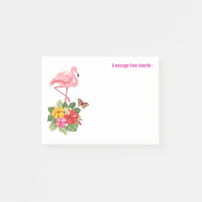 Rosa Flamingo & Tropical Hibiscus Finare Post-it Block (Framsida)