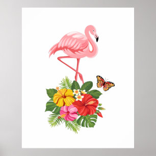 Rosa Flamingo & Tropical Hibiscus Finare Poster