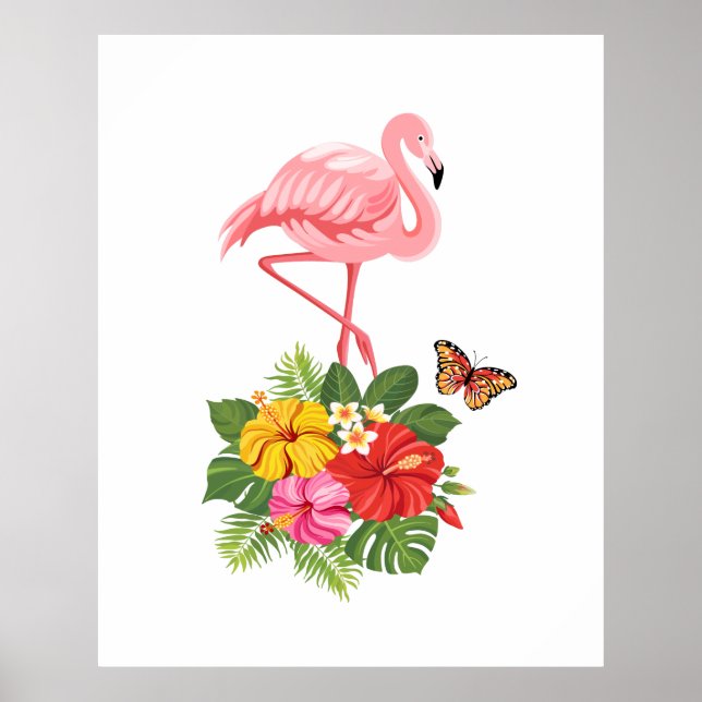 Rosa Flamingo & Tropical Hibiscus Finare Poster (Framsidan)