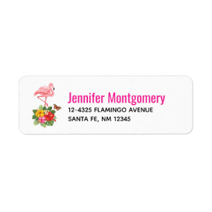 Rosa Flamingo & Tropical Hibiscus Finare Returadress Etikett