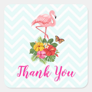 Rosa Flamingo & Tropical Hibiscus Finare Tack Fyrkantigt Klistermärke