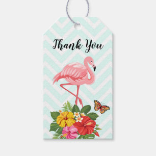 Rosa Flamingo & Tropical Hibiscus Finare Tack Presentetikett