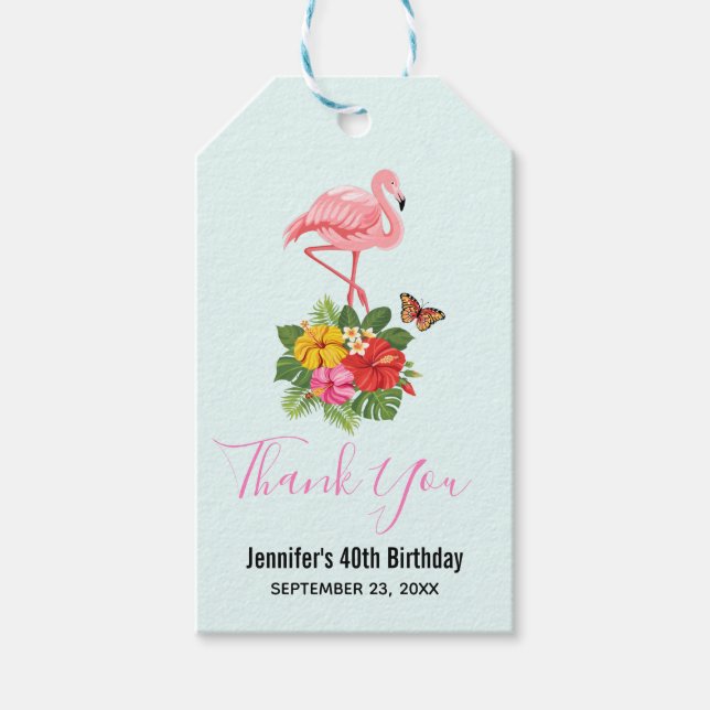 Rosa Flamingo & Tropical Hibiscus Finare Tack Presentetikett (Framsidan)