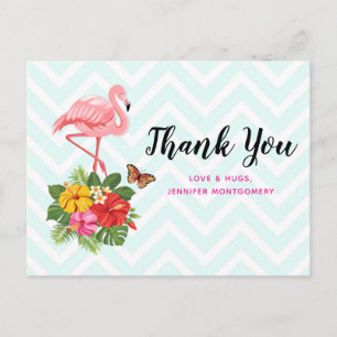 Rosa Flamingo & Tropical Hibiscus Finare Tack Vykort
