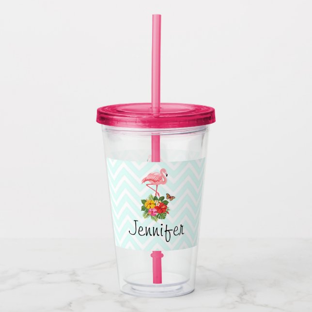Rosa Flamingo & Tropical Hibiscus Finare Take Away Mugg (Framsida)