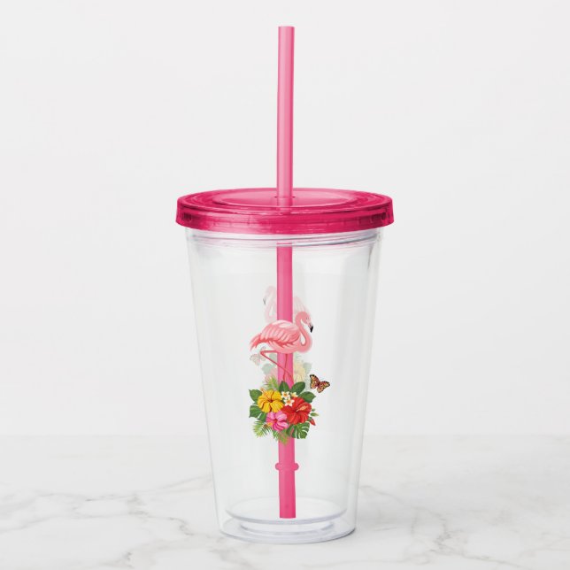 Rosa Flamingo & Tropical Hibiscus Finare Take Away Mugg (Framsida)