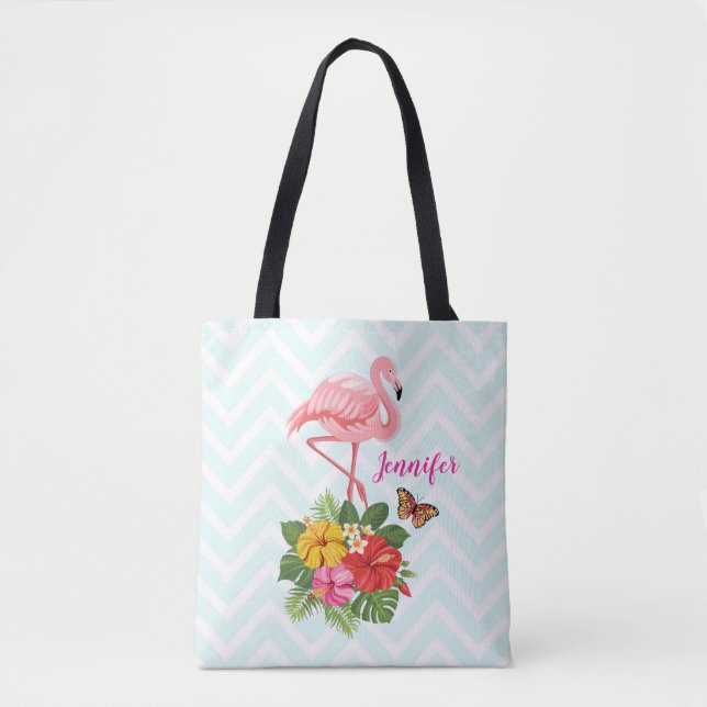 Rosa Flamingo & Tropical Hibiscus Finare Tygkasse (Framsida)