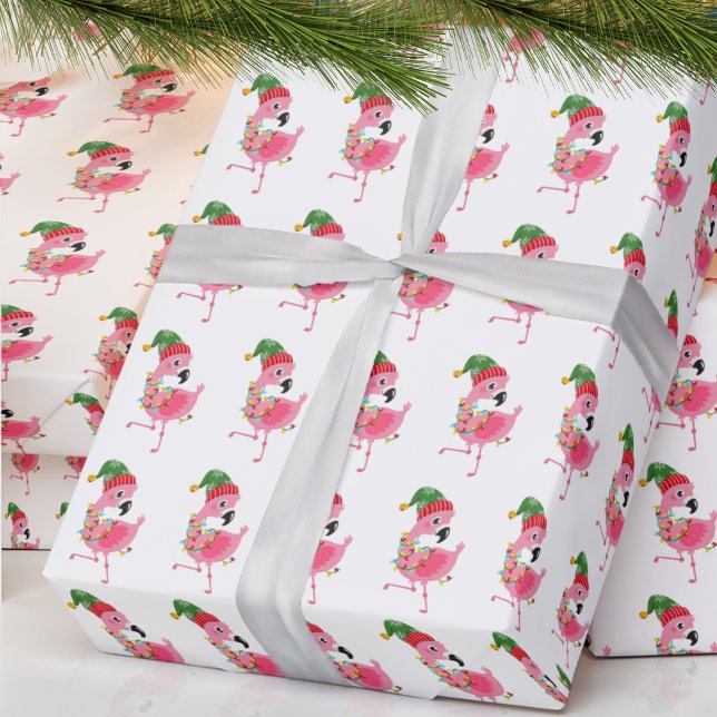Rosa Flamingo Tropical Jul Wrapping Papper Presentpapper (Skapare uppladdad)